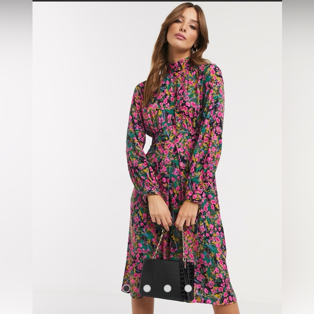 Closet London floral high neck a line dress